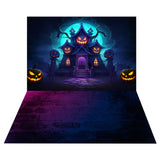 Halloween Witch House Backdrop+Spooky Brick Floor Backdrop RR8-558