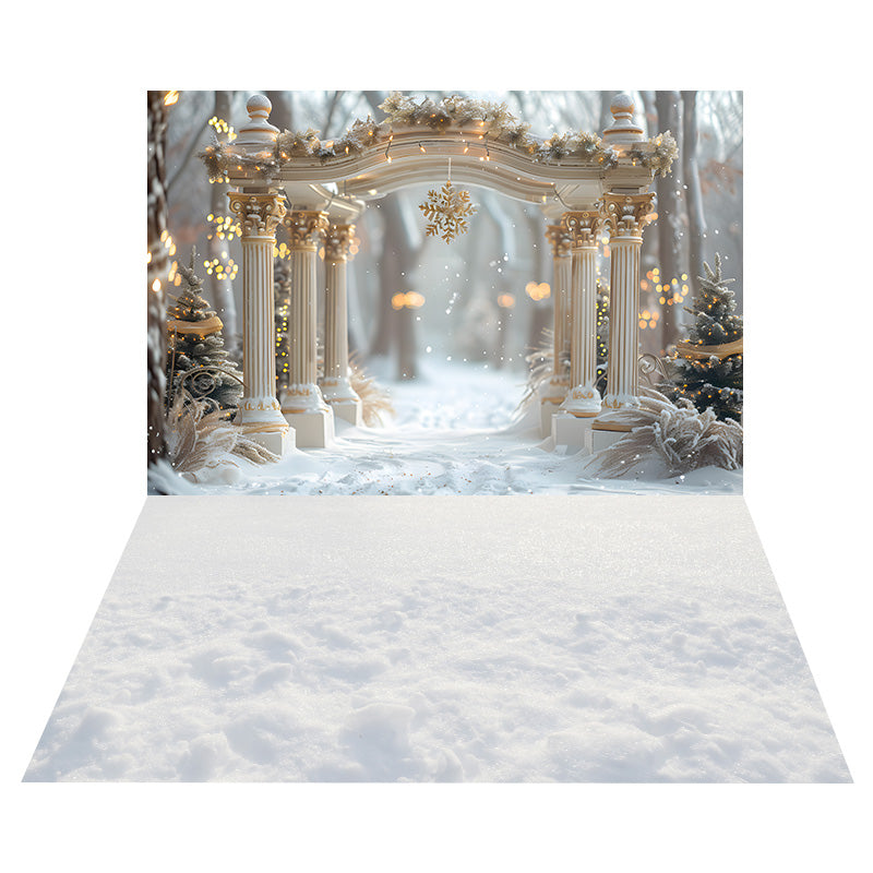 Christmas Snowflake Archway Backdrop+White Snow Floor Backdrop RR8-561