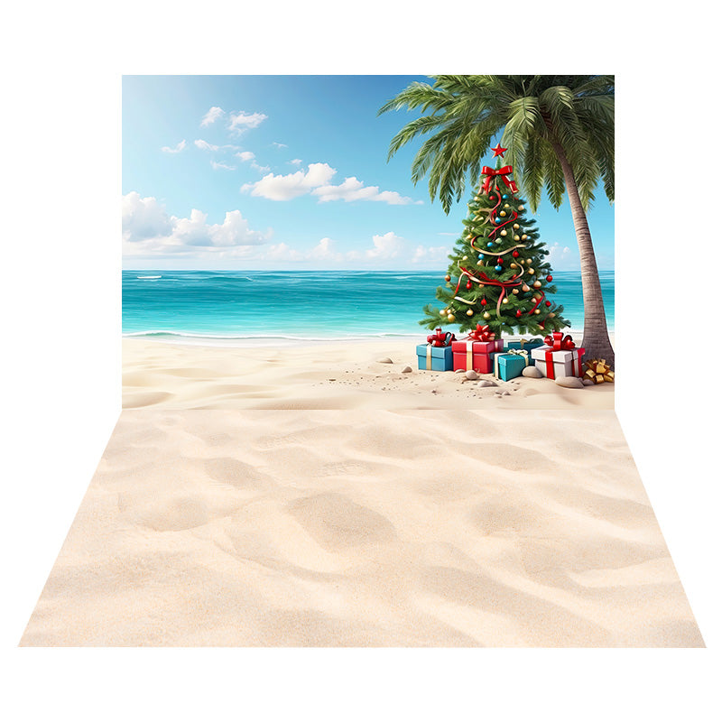 Christmas Tree Gift Box Backdrop+Sand Beach Floor Backdrop RR8-564