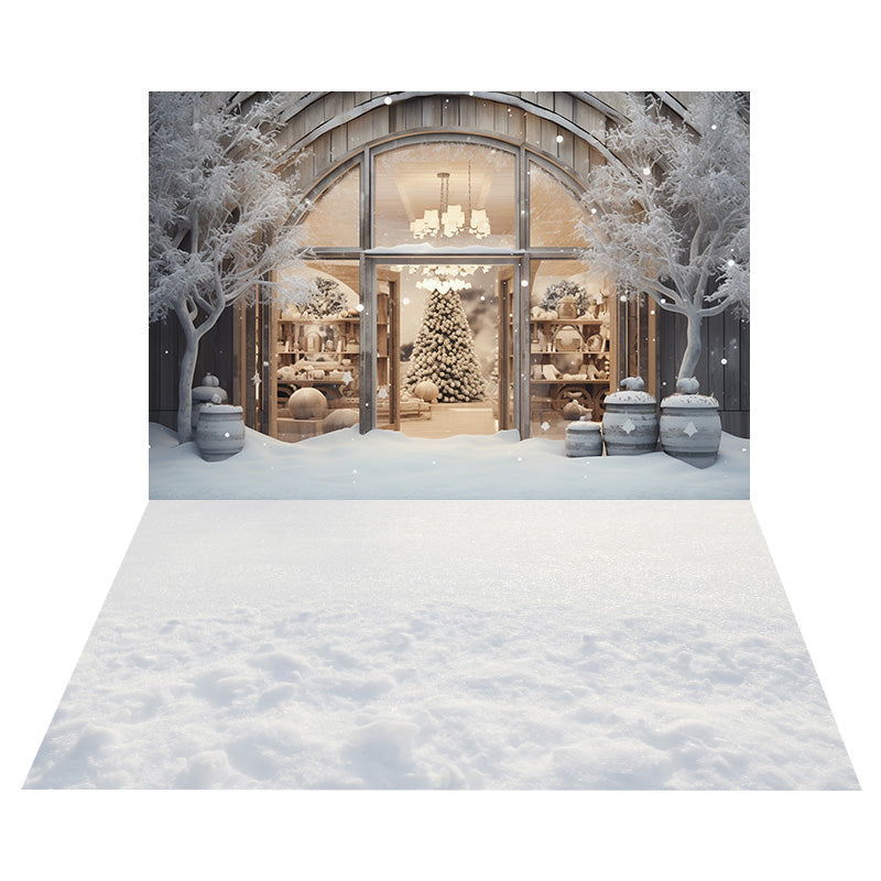 Christmas Tree Shop Window Backdrop+Snow Floor Backdrop RR8-565