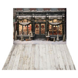 Christmas Snowy Store Backdrop+Retro Wood Floor Backdrop RR8-567