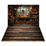 Christmas Santa Claus Room Backdrop+Vintage Wood Floor Backdrop RR8-569