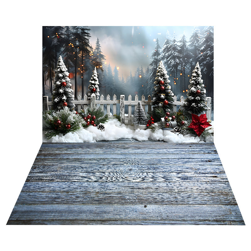 Christmas Snowy Forest Backdrop+Classic Wood Floor Backdrop RR8-571