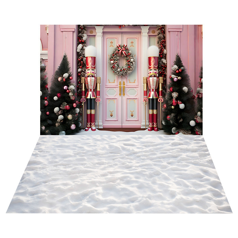 Christmas Pink Door Nutcracker Backdrop+Snow Floor Backdrop RR8-572