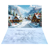 Christmas Village Houses Backdrop+Snow Stone Trail Floor Backdrop RR8-576