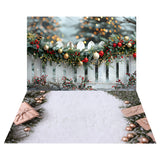 Christmas Garland Fence Backdrop+Snowy Decorations Floor Backdrop RR8-577