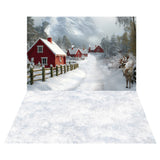 Christmas Winter Village Reindeer Backdrop+Snow Floor Backdrop RR8-579