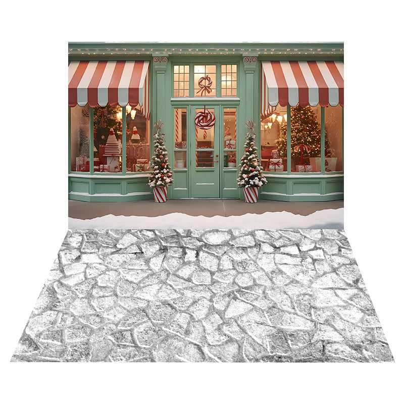 Christmas Candy Store Backdrop+Snow Covered Stone Floor Backdrop RR8-580