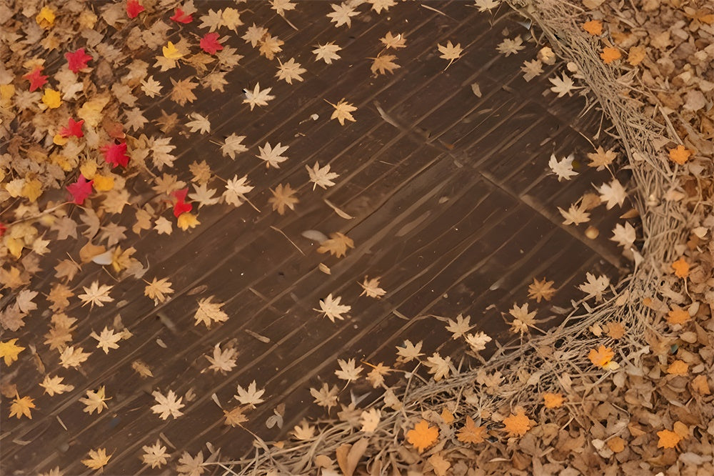 Fallen Maple Leaves Wood Floor Backdrop RR8-585