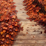 Red Maple Leaves on Wood Floor Backdrop RR8-587