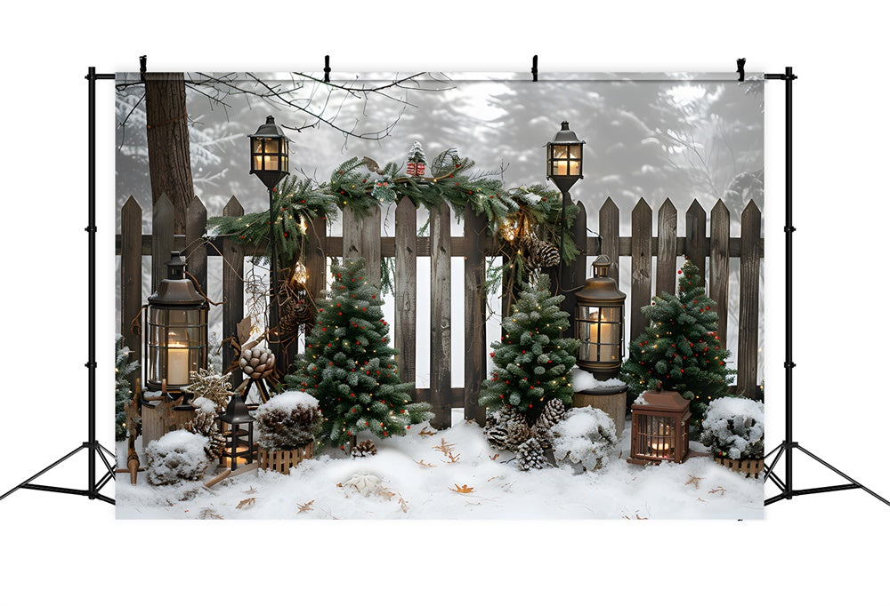 Christmas Trees Lights Wood Fence Backdrop RR8-6