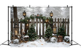 Christmas Trees Lights Wood Fence Backdrop RR8-6