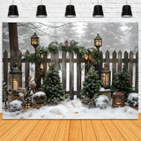 Christmas Trees Lights Wood Fence Backdrop RR8-6