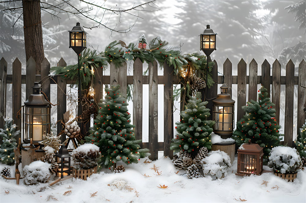 Christmas Trees Lights Wood Fence Backdrop RR8-6