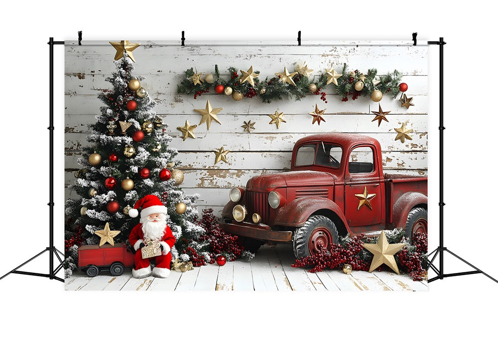 Christmas Tree Red Truck Santa Claus Backdrop RR8-60