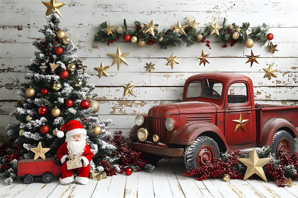 Christmas Tree Red Truck Santa Claus Backdrop RR8-60