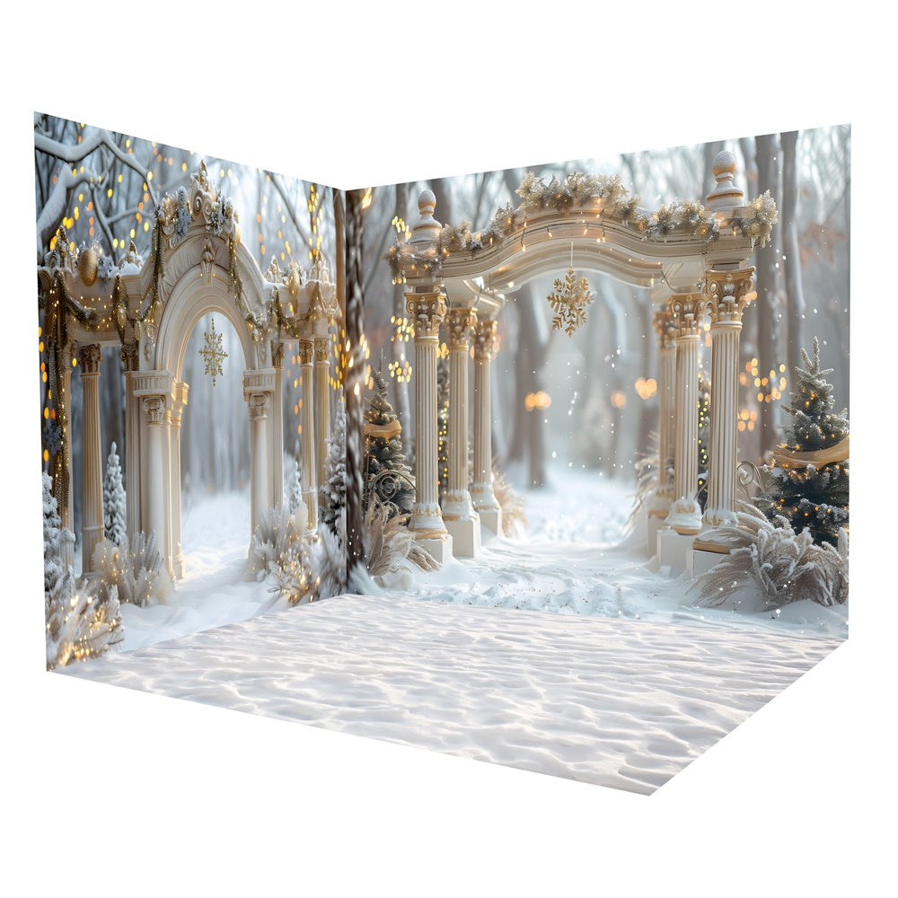 Elegant Winter Archways Snowy Backdrop Room Set RR8-608