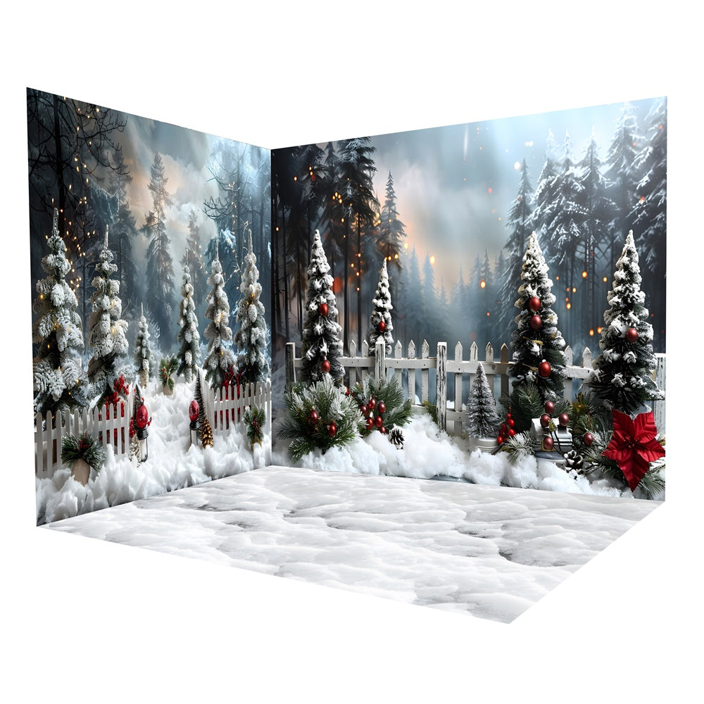 Snow Covered Christmas Winter Forest Backdrop Room Set RR8-609