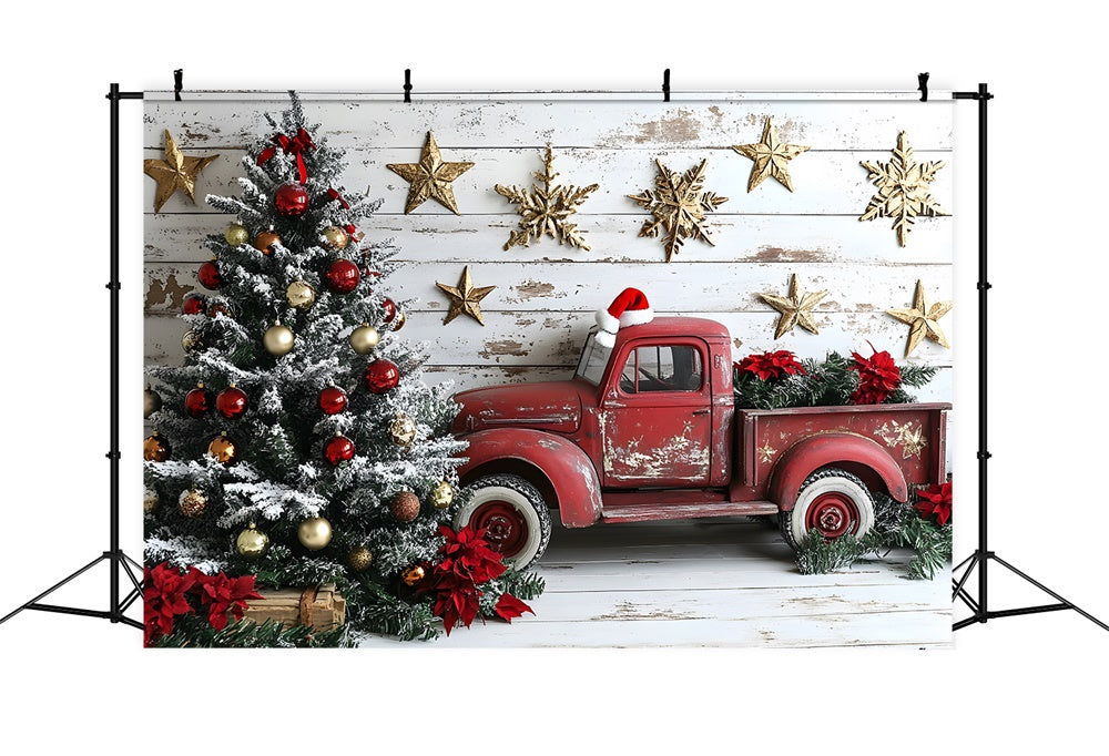 Christmas Tree Stars Red Truck Backdrop RR8-61