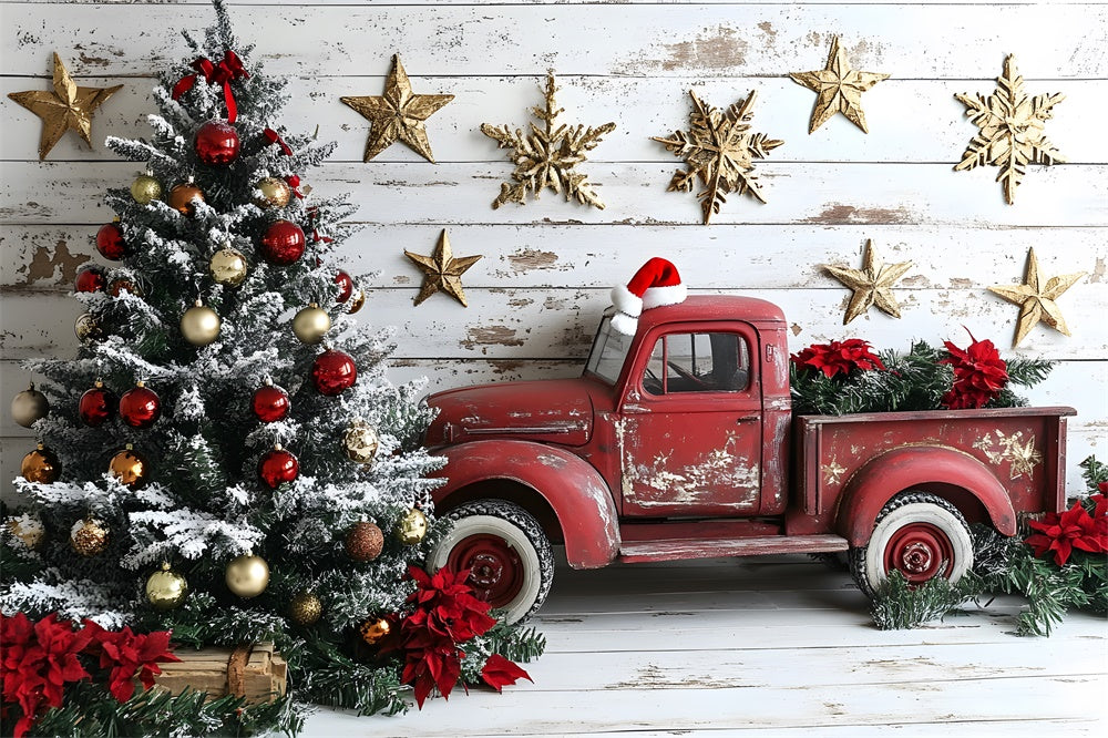 Christmas Tree Stars Red Truck Backdrop RR8-61