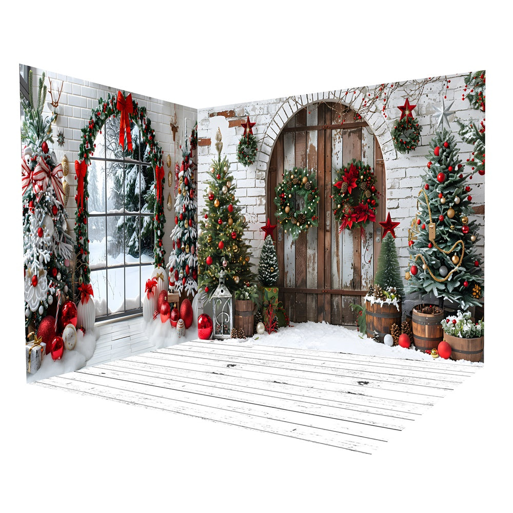 Christmas Door Widow Snow Scene Backdrop Room Set RR8-614