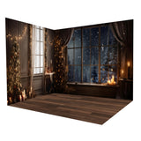 Christmas Wall Window Snowy Night Backdrop Room Set RR8-615