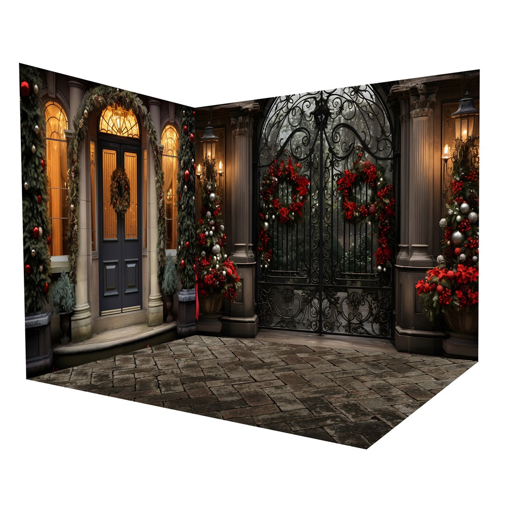 Christmas Magical Mansion Door Wreath Backdrop Room Set RR8-616