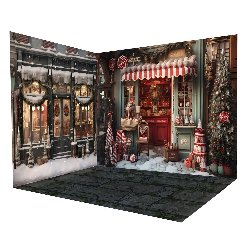 Christmas Shop Winter Snow Covered Backdrop Room Set RR8-617