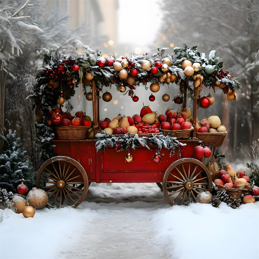 Christmas Snow Trees Fruit Cart Backdrop RR8-62