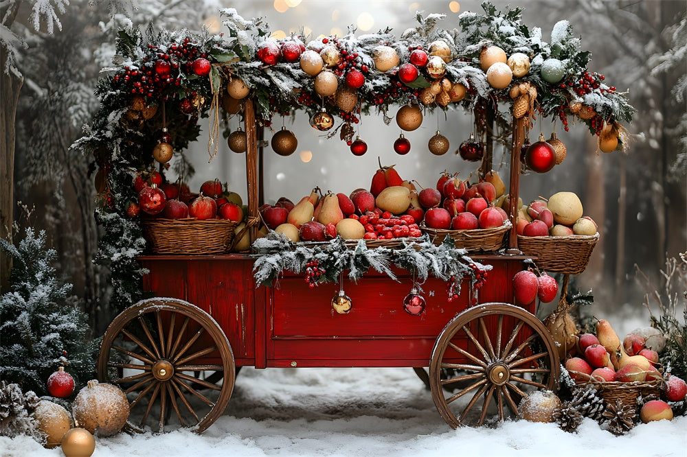 Christmas Snow Trees Fruit Cart Backdrop RR8-62