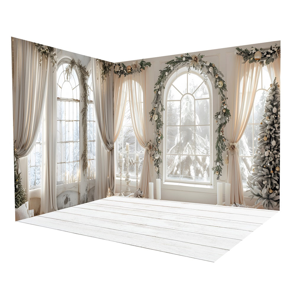 Winter White House Window Snowy Trees Backdrop Room Set RR8-624