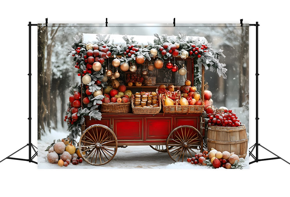 Christmas Snow Covered Fruit Cart Backdrop RR8-63