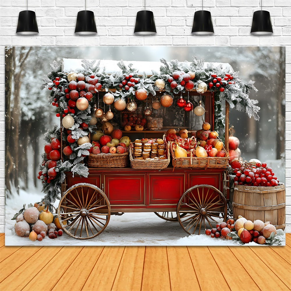 Christmas Snow Covered Fruit Cart Backdrop RR8-63