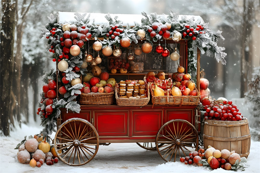 Christmas Snow Covered Fruit Cart Backdrop RR8-63