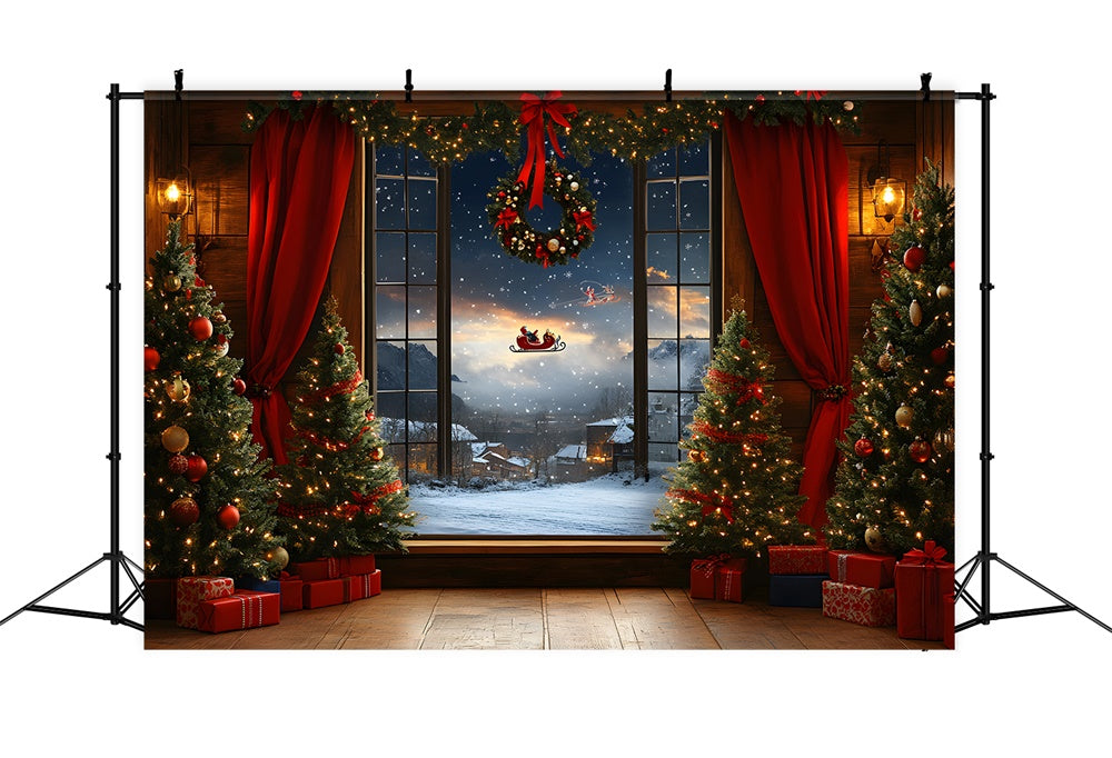 Christmas Window Santa Claus Sled Backdrop RR8-64