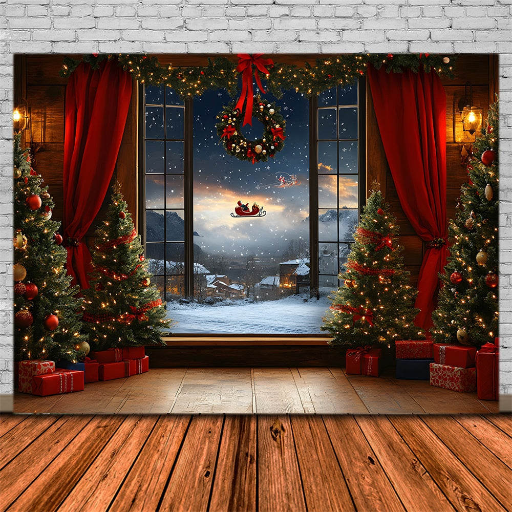 Christmas Window Santa Claus Sled Backdrop RR8-64