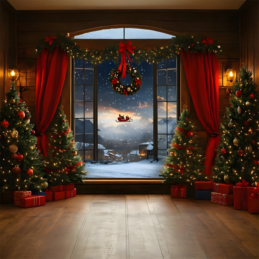 Christmas Window Santa Claus Sled Backdrop RR8-64