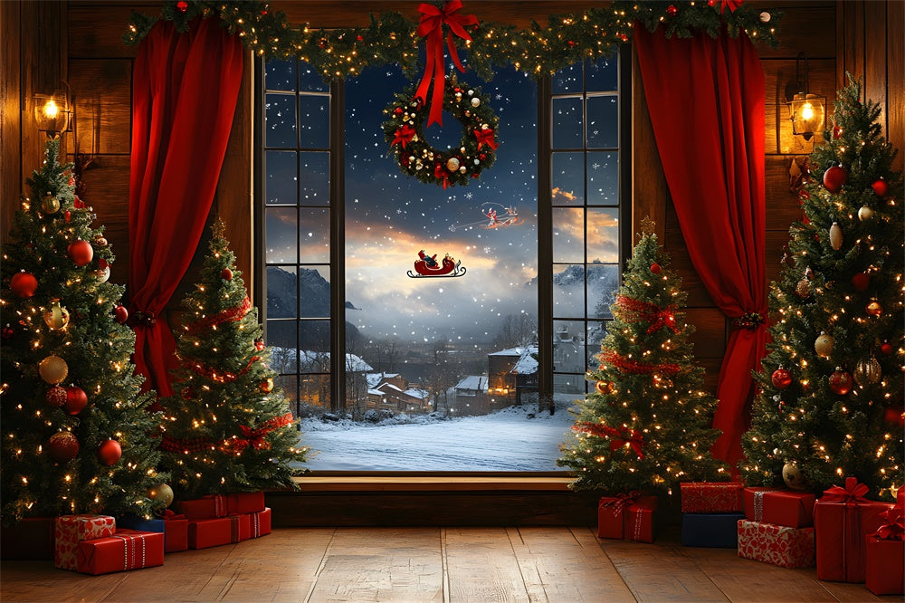 Christmas Window Santa Claus Sled Backdrop RR8-64