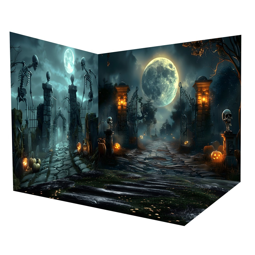 Halloween Full Moon Night Cemetery Backdrop Room Set RR8-641