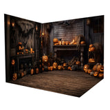 Rustic Halloween Pumpkin Candles Backdrop Room Set RR8-644