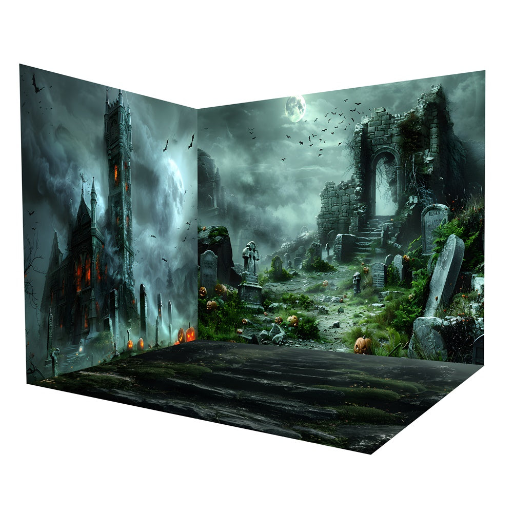 Halloween Haunted Cemetery Gothic Backdrop Room Set RR8-645