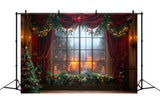 Christmas Window Red Curtain Backdrop RR8-65