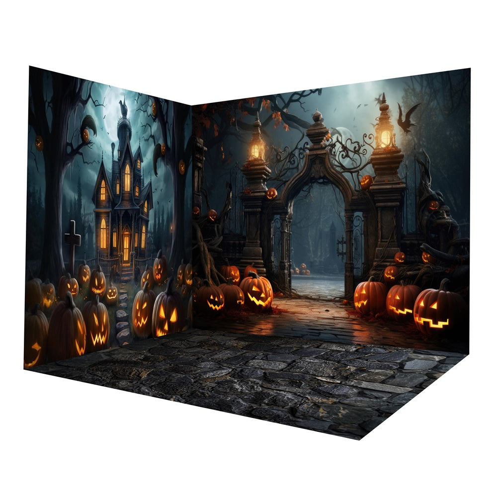 Halloween Spooky Night Cemetery Gate Backdrop Room Set RR8-650