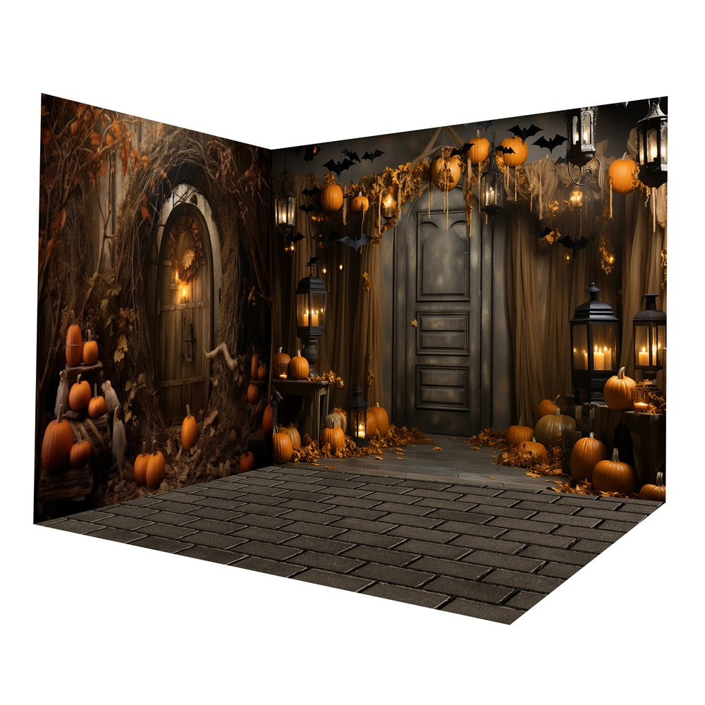 Halloween Pumpkin Room Rustic Wall Backdrop Room Set RR8-651