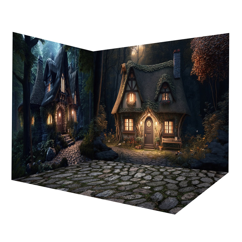 Halloween Night Forest Stone House Backdrop Room Set RR8-652