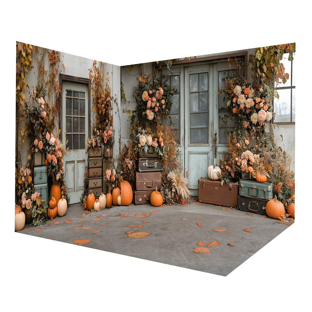 Autumn Rustic Door Flowers Pumpkin Backdrop Room Set RR8-656