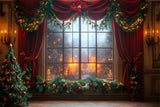 Christmas Window Red Curtain Backdrop RR8-65