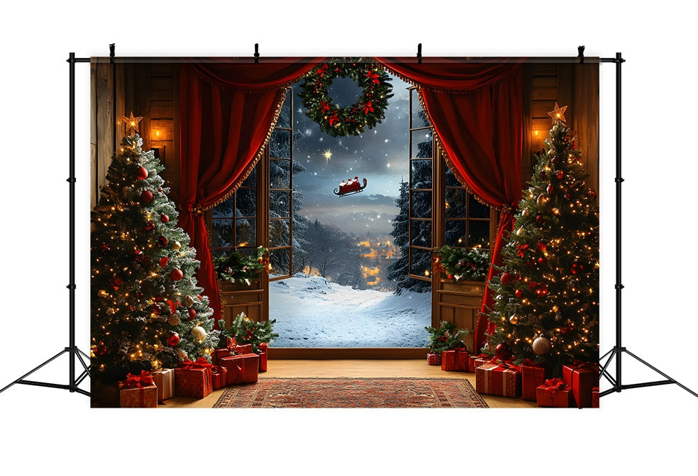 Christmas Window Snow Santa Claus Backdrop RR8-66