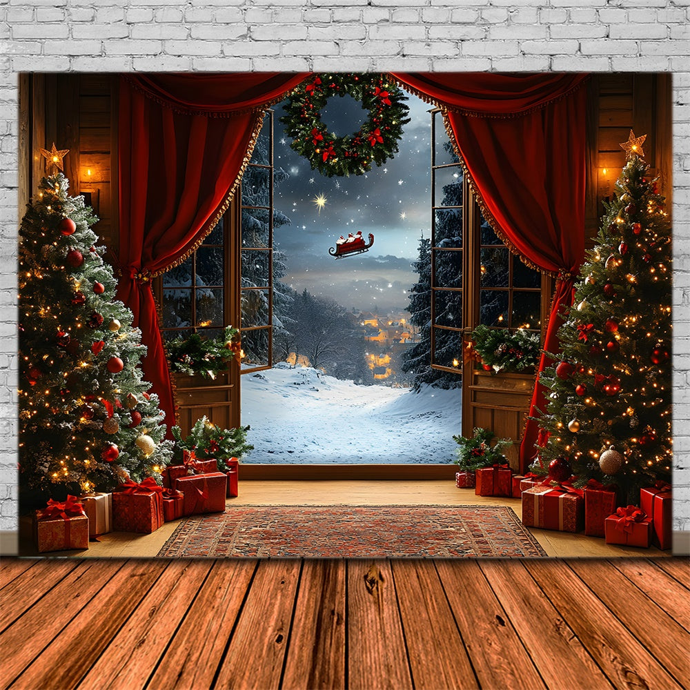 Christmas Window Snow Santa Claus Backdrop RR8-66