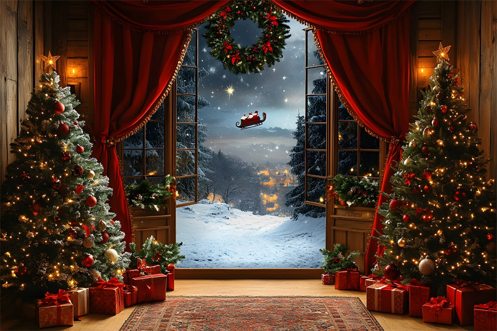 Christmas Window Snow Santa Claus Backdrop RR8-66